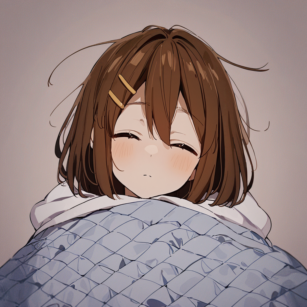 35704-2079316706-1girl, hirasawa yui, wrapped in quilt, looking tired, eyes closed, warm, masterpiece, latest, vibrant color, cute, best quality,.png